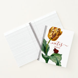 Rode en gele botanische tulp op wit Notitieboek