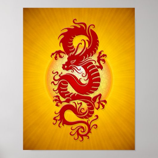 Rode en gele Chinese draak Poster (Voorkant)
