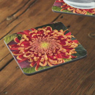 Rode en gele chrysant bloemen bier onderzetter