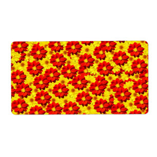 Rode en gele dahlia bloemen etiket