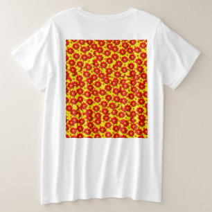 Rode en gele dahlia bloemen patroon grote maat t-shirt