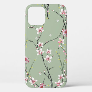 rode en gele kleine bloem op groene achtergrond iPhone 12 hoesje