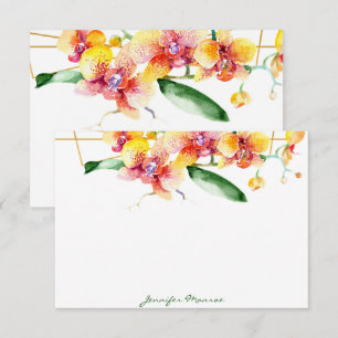 Rode en gele orchideeën gepersonaliseerd notitiekaartje