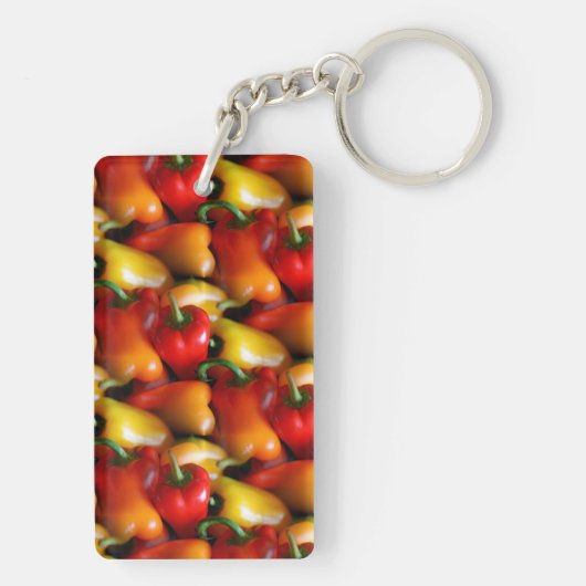 Rode en gele paprika's Acrylische Sleutelhanger (achterkant)