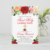 Rode en Gele Rozen Eerste Heilige Communie Kaart (Staand voorkant)