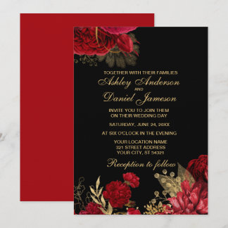 RODE EN GOUDE ELEGANT ROOS WEDDING INVITATIONS KAART
