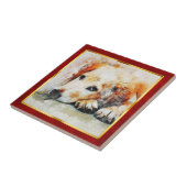 Rode en gouden abstracte hond afdruk met lijst tegeltje (Zijkant)