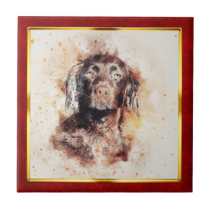 Rode en gouden abstracte hond afdruk met lijst tegeltje
