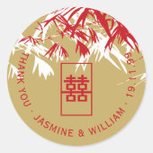 Rode en gouden bamboe Leaves Shuang Xi Chinese bru Ronde Sticker (Voorkant)
