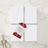 Rode En Gouden Bloemen Bruiloft Cadeaulabel (Met Touw)