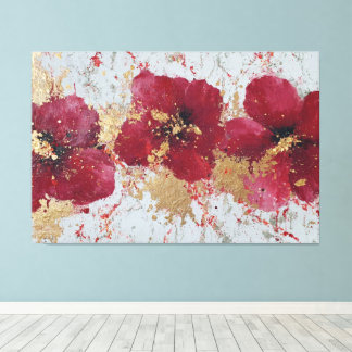 Rode en Gouden Bloesem Abstracte Wandkunst Canvas Afdruk
