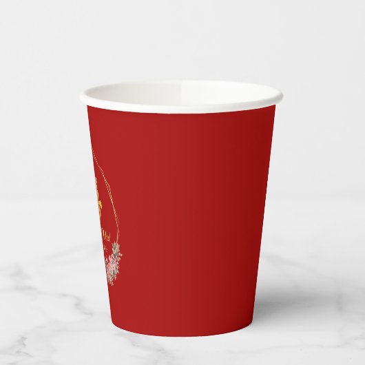 Rode en gouden Chinese bloem met dubbel geluk Papieren Bekers (Links)