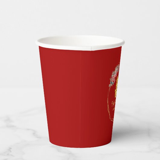 Rode en gouden Chinese bloem met dubbel geluk Papieren Bekers (Rechts)