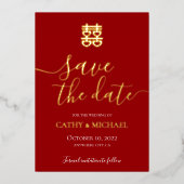 Rode en gouden  Chinese bruiloft met uitzondering  Folie Uitnodiging (Voorkant)