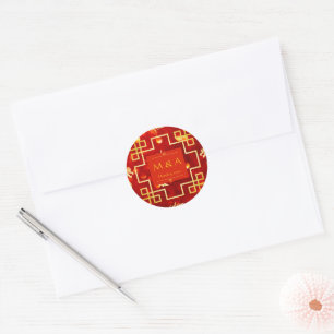 Rode en gouden draken bruiloft ronde sticker