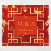 Rode en gouden draken bruiloft sparkling wijnetiket (Enkel label)