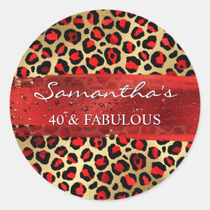 Rode en gouden folie Leopard 40 & Fabulous Ronde Sticker
