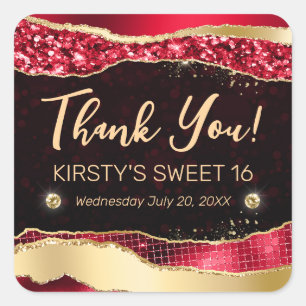 Rode en Gouden Glitter Glam Tranen Sweet Sixteen Vierkante Sticker