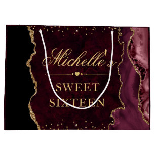 Rode en Gouden Glitter Marmer Agate Sweet 16 Groot Cadeauzakje