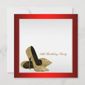 Rode en gouden hoge hakken vrouwen 50e verjaardag kaart (Achterkant)