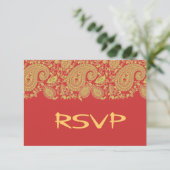 Rode en gouden Indiase damast RSVP (Staand voorkant)