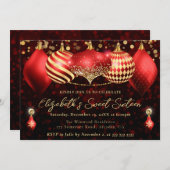 Rode en gouden kerstballen Sweet 16 Kaart (Voorkant / Achterkant)