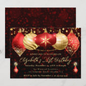 Rode en gouden kerstballen verjaardagsfeestje kaart (Voorkant / Achterkant)