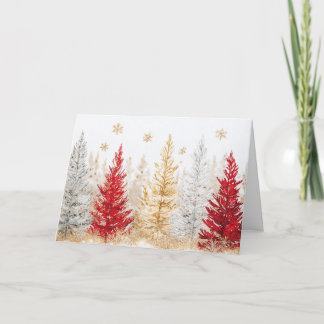 Rode en gouden kerstbomen met sneeuwvlokken kaart