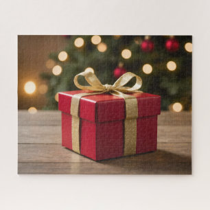 Rode en gouden kerstcadeau legpuzzel