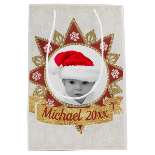 Rode en gouden luxe cirkel vorm Lijst sneeuwvlok Medium Cadeauzakje (Voorkant)