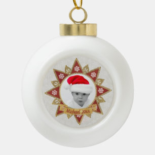 Rode en gouden luxe cirkelvormige lijst sneeuwvlok keramische bal ornament