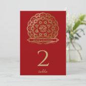 Rode en Gouden Mandala Indische Tafelkaart Kaart (Staand voorkant)