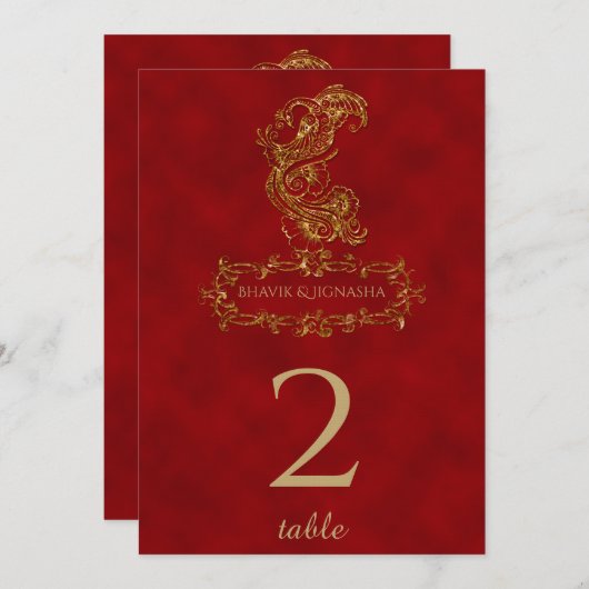 Rode en Gouden Pauw Indische Tafelkaart Kaart (Voorkant / Achterkant)