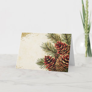 Rode en gouden Pine Boughs met Pine Cones Kaart