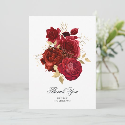 Rode en gouden Rozen Bedankkaart (Staand voorkant)