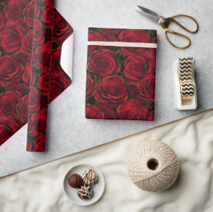 Rode en gouden Rozen Cadeaupapier