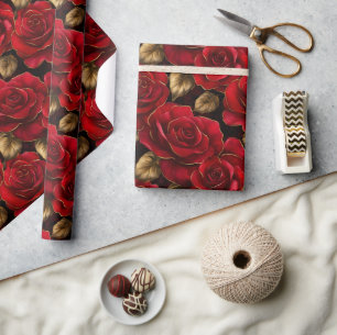 Rode en gouden Rozen Cadeaupapier