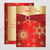 Rode en gouden sneeuwvlokken bedankkaart (Voorkant / Achterkant)
