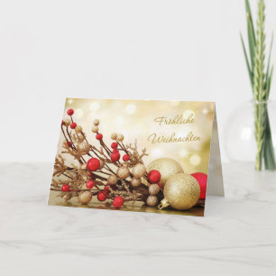 Rode en gouden snuisterijen Duitse Kerstmis Feestdagen Kaart