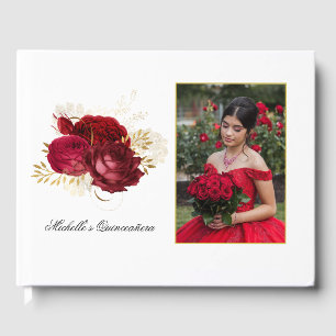 Rode en gouden vintage roos Quinceañera foto Gastenboek