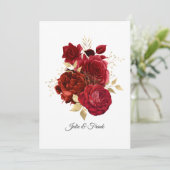 Rode en Gouden Vintage Rozen Huwelijk/Verloving Aankondiging (Staand voorkant)