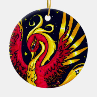 Rode en goudvliegende nevel keramisch ornament