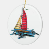 Rode en goudzeilboot keramisch ornament (Links)