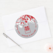 Rode en grijze bamboe leves Shuang Xi Chinees huwe Ronde Sticker (Envelop)