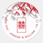 Rode en grijze bamboe leves Shuang Xi Chinees huwe Ronde Sticker (Voorkant)