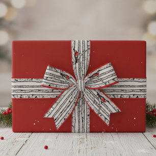 Rode en grijze berkenbomen en rode kardinaalvogels grosgrain lint