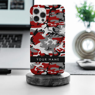 Rode en grijze camouflage personaliseer je naam iPhone 15 pro max hoesje
