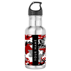 Rode en grijze camouflage personaliseer je naam waterfles