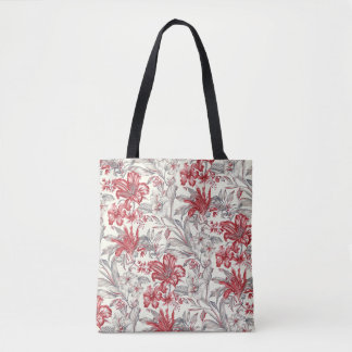 Rode en grijze hibiscus tropische bloem toile draagtas