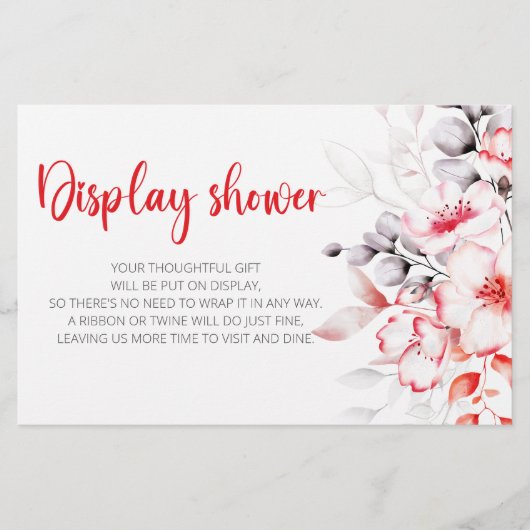 Rode en Grijze Waterverf Bloemen Display douche Briefpapier (Voorkant)